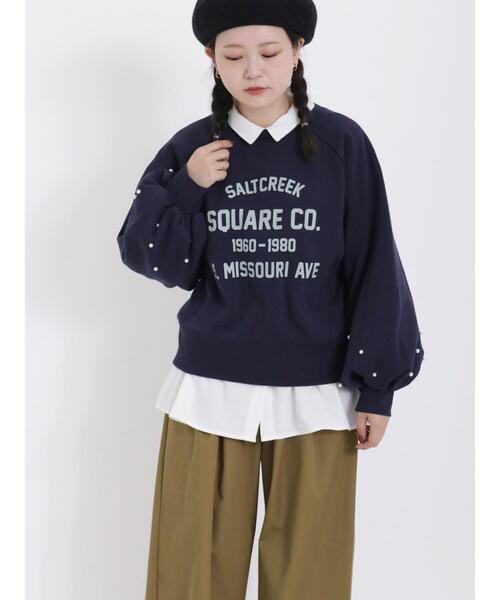 Samansa Mos2(サマンサ モスモス)の「パール付ロゴスウェット(Tシャツ/カットソー・レディース・ネイビー/オフホワイト/モカ/ピンク・F)」の10枚目の写真