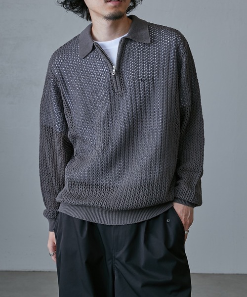 Lui's（ルイス）の「ハーフジップ透かしポロニット（ニット/セーター・メンズ・ブルー/チャコールグレー/ブラック・M/S）」の10枚目の写真