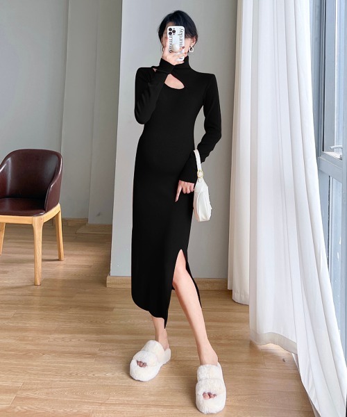 Miniministore(ミニミニストア)の「ニットワンピース韓国 スリットワンピース(ワンピース・レディース・アイボリー/ブラック/カーキ/オレンジ・フリー)」の13枚目の写真