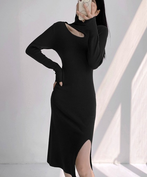 Miniministore(ミニミニストア)の「ニットワンピース韓国 スリットワンピース(ワンピース・レディース・アイボリー/ブラック/カーキ/オレンジ・フリー)」の16枚目の写真