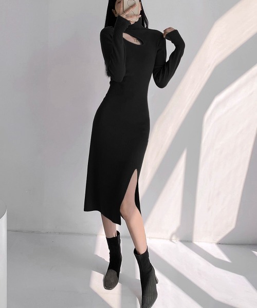 Miniministore(ミニミニストア)の「ニットワンピース韓国 スリットワンピース(ワンピース・レディース・アイボリー/ブラック/カーキ/オレンジ・フリー)」の5枚目の写真