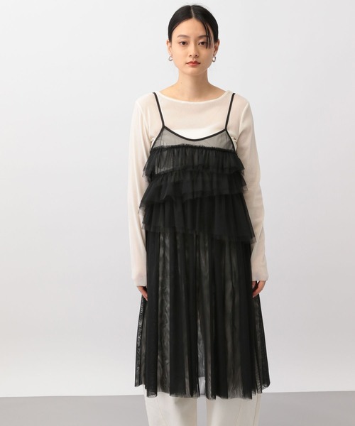 A part by(アパートバイ)の「チュールフリルキャミワンピース(ワンピース・レディース・グレー/ブラック・FREE)」の8枚目の写真