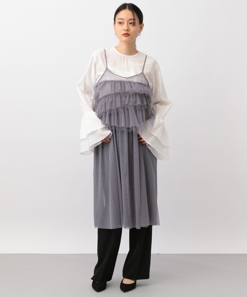 A part by(アパートバイ)の「チュールフリルキャミワンピース(ワンピース・レディース・グレー/ブラック・FREE)」の4枚目の写真