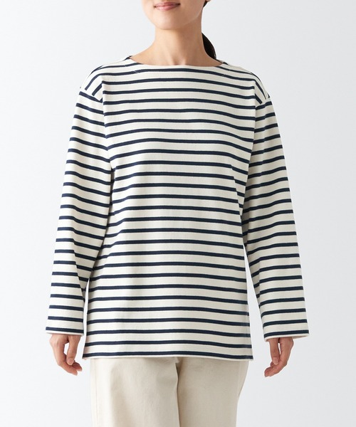 無印良品（ムジルシリョウヒン）の「婦人　太番手ボートネック長袖Ｔシャツ（Tシャツ/カットソー・レディース・ブルー系8/イエロー系8/グレー系その他/ネイビー系7/ピンク系5・XL/M/XS/S/L）」の2枚目の写真