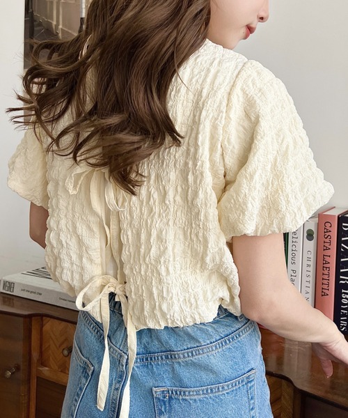 moment+(モーメントプラス)の「ポコポコチェック半袖バックオープンリボンプルオーバー(シャツ/ブラウス・レディース・ラベンダー/ブルー/ブラック/ピンク/イエロー・M/L)」の17枚目の写真