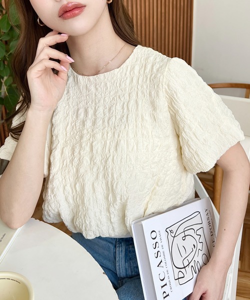 moment+(モーメントプラス)の「ポコポコチェック半袖バックオープンリボンプルオーバー(シャツ/ブラウス・レディース・ラベンダー/ブルー/ブラック/ピンク/イエロー・M/L)」の18枚目の写真