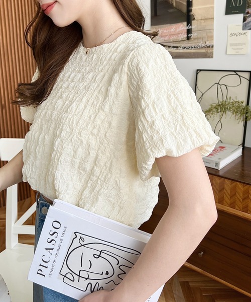 moment+(モーメントプラス)の「ポコポコチェック半袖バックオープンリボンプルオーバー(シャツ/ブラウス・レディース・ラベンダー/ブルー/ブラック/ピンク/イエロー・M/L)」の20枚目の写真