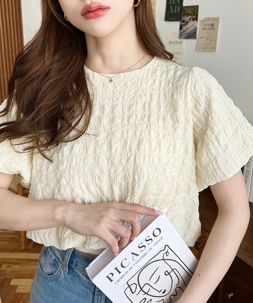 moment+(モーメントプラス)の「ポコポコチェック半袖バックオープンリボンプルオーバー(シャツ/ブラウス・レディース・ラベンダー/ブルー/ブラック/ピンク/イエロー・M/L)」の21枚目の写真