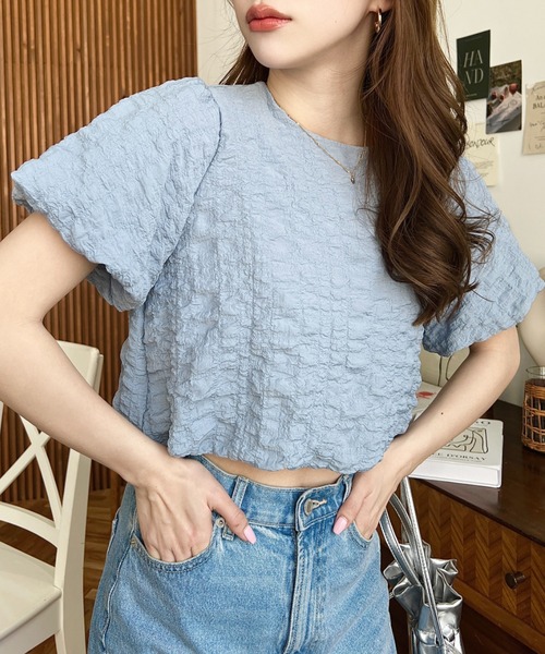 moment+(モーメントプラス)の「ポコポコチェック半袖バックオープンリボンプルオーバー(シャツ/ブラウス・レディース・ラベンダー/ブルー/ブラック/ピンク/イエロー・M/L)」の13枚目の写真