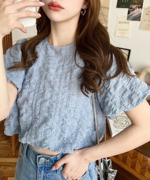 moment+(モーメントプラス)の「ポコポコチェック半袖バックオープンリボンプルオーバー(シャツ/ブラウス・レディース・ラベンダー/ブルー/ブラック/ピンク/イエロー・M/L)」の15枚目の写真