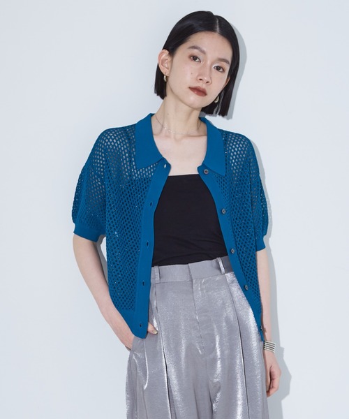 NOMINE(ノミネ)の「メッシュ サマーニット ポロ カーディガン(ポロシャツ・レディース・ホワイト/ブルー/ブラック・フリー)」の3枚目の写真