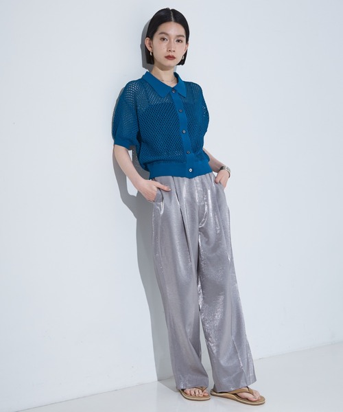 NOMINE(ノミネ)の「メッシュ サマーニット ポロ カーディガン(ポロシャツ・レディース・ホワイト/ブルー/ブラック・フリー)」の7枚目の写真