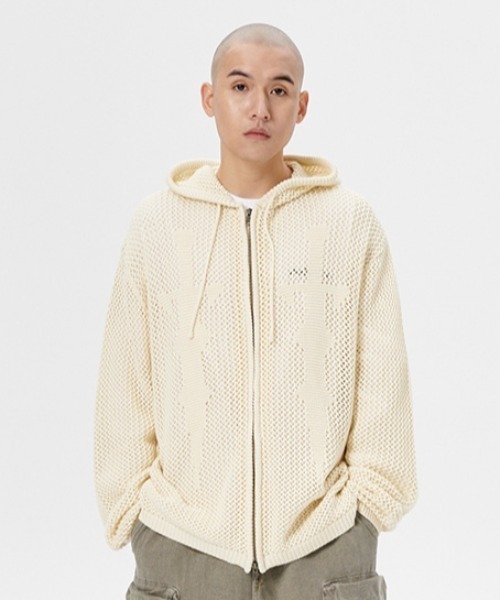 mahagrid/マハグリッド』DAGGER MESH HOOD ZIP UP KNIT/ダガーメッシュ