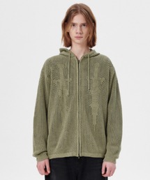 【美品】1piu1uguale3ZIP HOODEDメッシュパーカー/グリーン5 mahagrid/マハグリッド』DAGGER MESH HOOD ZIP UP KNIT/ダガーメッシュ