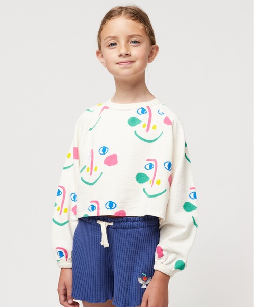 【セール】Smiling Mask all over raglan sleeves cropped sweatshirt（スウェット）｜BOBO CHOSES（ボボショーズ）