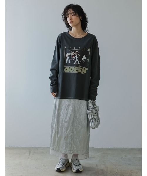 Ado エーディーオーを見せつけろ！ロックなロンT(小:Mサイズ相当) 2024SS COLLECTION]QUEENオーバーサイズピグメントバンドロック