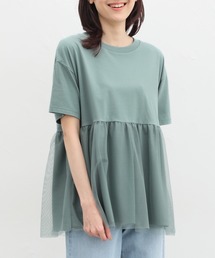 きれいめ異素材切替Tシャツ