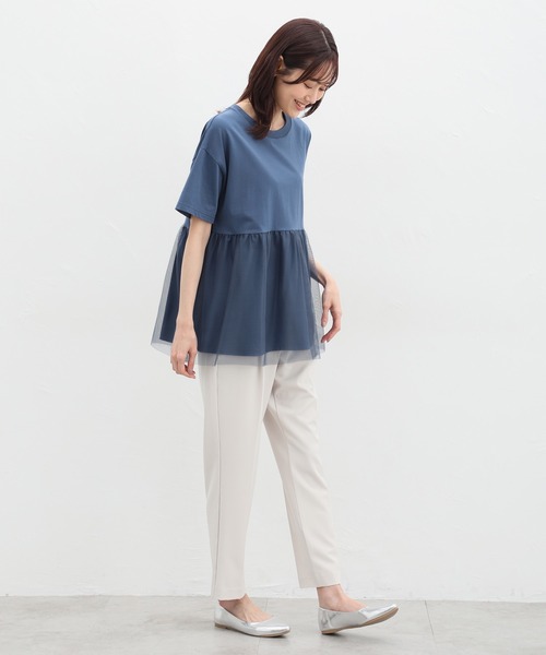Honeys(ハニーズ)の「きれいめ異素材切替Tシャツ(Tシャツ/カットソー・レディース・ベージュ/ミント/ブラック/ブルー/ブラウン・M/LL/L)」の8枚目の写真