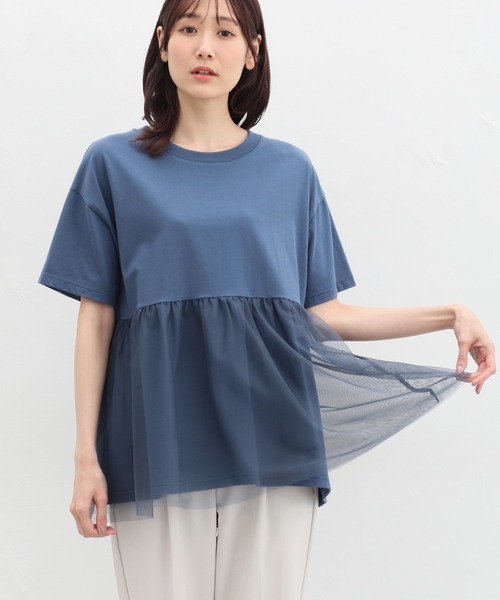 Honeys(ハニーズ)の「きれいめ異素材切替Tシャツ(Tシャツ/カットソー・レディース・ベージュ/ミント/ブラック/ブルー/ブラウン・M/LL/L)」の9枚目の写真