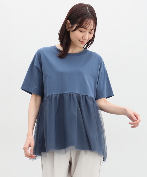 Honeys(ハニーズ)の「きれいめ異素材切替Tシャツ(Tシャツ/カットソー・レディース・ベージュ/ミント/ブラック/ブルー/ブラウン・M/LL/L)」の10枚目の写真