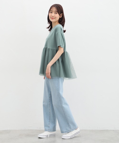Honeys(ハニーズ)の「きれいめ異素材切替Tシャツ(Tシャツ/カットソー・レディース・ベージュ/ミント/ブラック/ブルー/ブラウン・M/LL/L)」の11枚目の写真