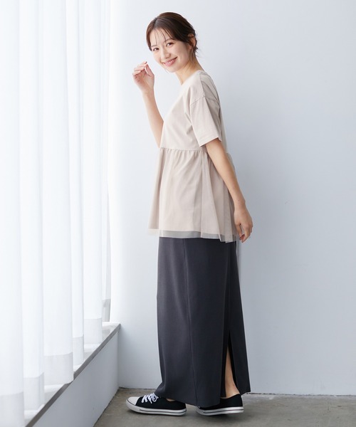 Honeys(ハニーズ)の「きれいめ異素材切替Tシャツ(Tシャツ/カットソー・レディース・ベージュ/ミント/ブラック/ブルー/ブラウン・M/LL/L)」の15枚目の写真