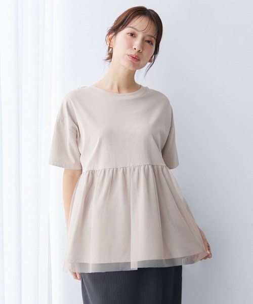Honeys(ハニーズ)の「きれいめ異素材切替Tシャツ(Tシャツ/カットソー・レディース・ベージュ/ミント/ブラック/ブルー/ブラウン・M/LL/L)」の16枚目の写真