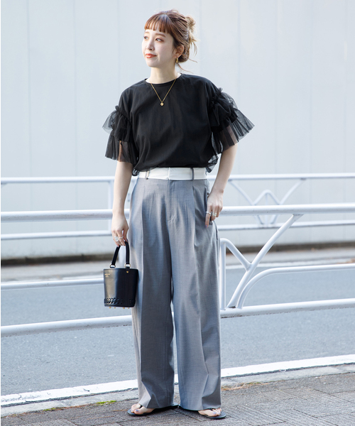 B.C STOCK（ベーセーストック）の「チュールフリルプルオーバー+Tシャツ（Tシャツ/カットソー・レディース・ブラック/チャコールグレー・FREE）」の3枚目の写真