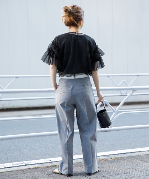 B.C STOCK（ベーセーストック）の「チュールフリルプルオーバー+Tシャツ（Tシャツ/カットソー・レディース・ブラック/チャコールグレー・FREE）」の5枚目の写真