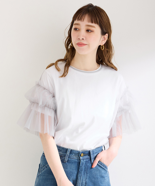 B.C STOCK（ベーセーストック）の「チュールフリルプルオーバー+Tシャツ（Tシャツ/カットソー・レディース・ブラック/チャコールグレー・FREE）」の15枚目の写真