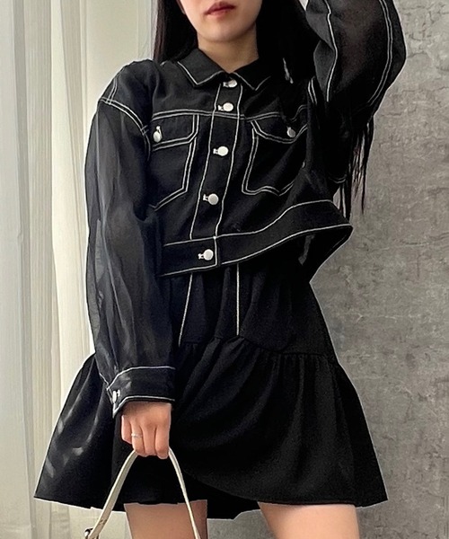 Figments（フィグメンツ）の「ステッチシアーシャツ（シャツ/ブラウス・レディース・ブラック・FREE）」の2枚目の写真