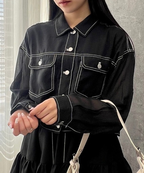 Figments（フィグメンツ）の「ステッチシアーシャツ（シャツ/ブラウス・レディース・ブラック・FREE）」の4枚目の写真