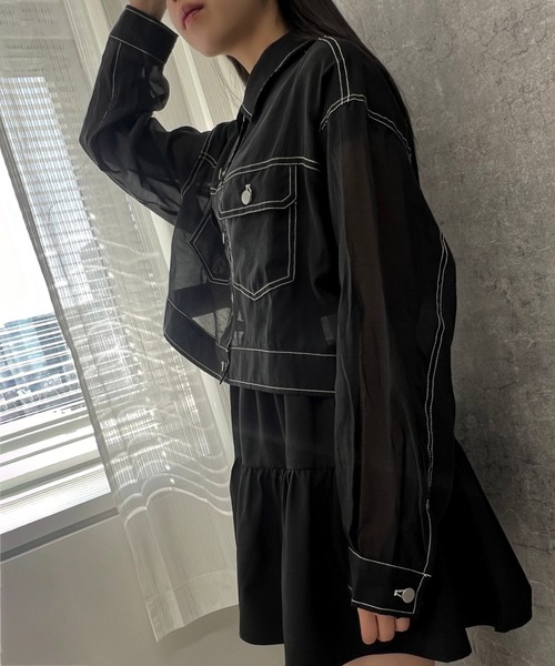 Figments（フィグメンツ）の「ステッチシアーシャツ（シャツ/ブラウス・レディース・ブラック・FREE）」の5枚目の写真