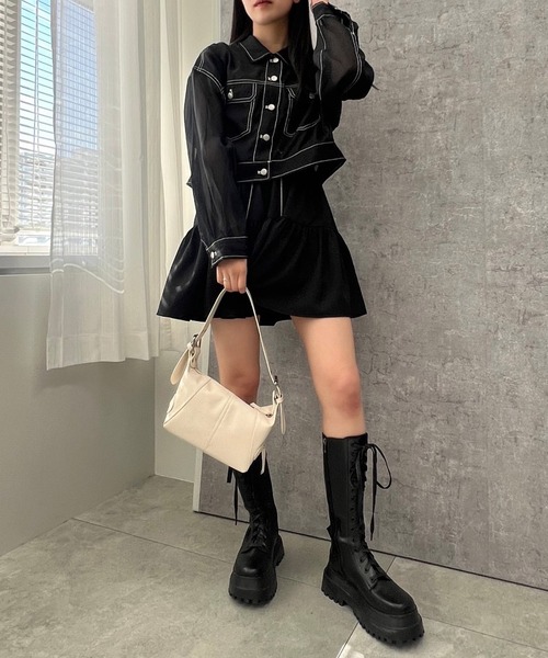 Figments（フィグメンツ）の「ステッチシアーシャツ（シャツ/ブラウス・レディース・ブラック・FREE）」の6枚目の写真