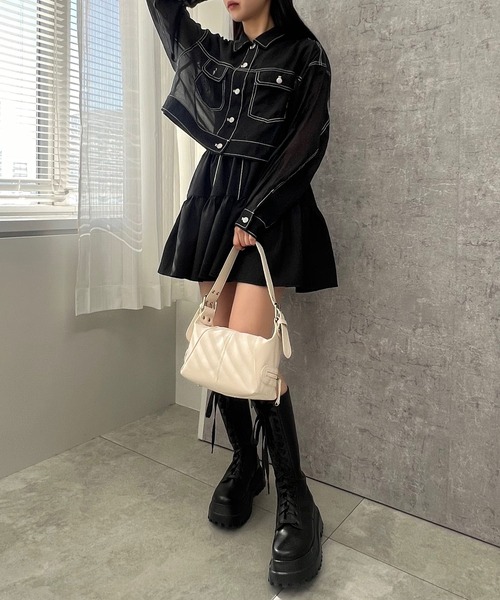 Figments（フィグメンツ）の「ステッチシアーシャツ（シャツ/ブラウス・レディース・ブラック・FREE）」の8枚目の写真