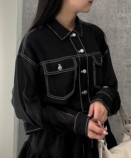 Figments（フィグメンツ）の「ステッチシアーシャツ（シャツ/ブラウス・レディース・ブラック・FREE）」の9枚目の写真