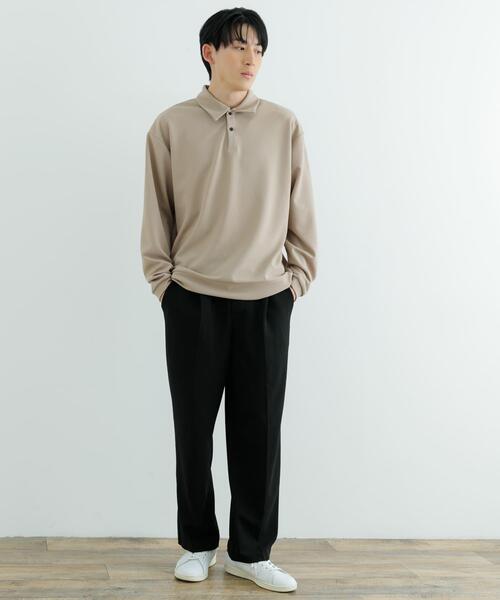 ITEMS URBANRESEARCH（アイテムズ アーバンリサーチ）の「Wフェイスジョーゼット ロングスリーブ ポロ（シャツ/ブラウス・メンズ・ブラック/ベージュ/チャコールグレー・MEDIUM/LARGE）」の8枚目の写真
