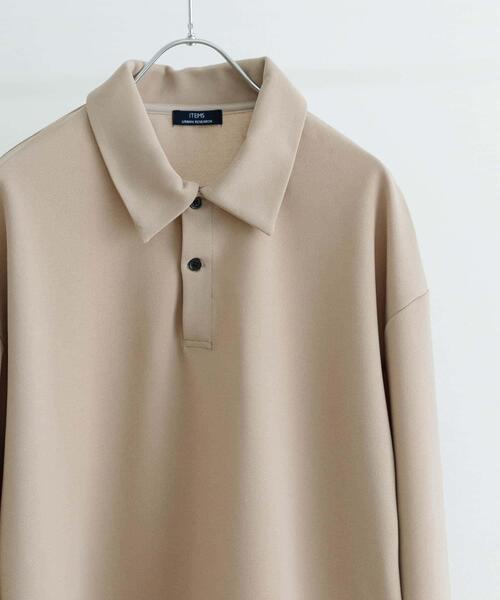 ITEMS URBANRESEARCH（アイテムズ アーバンリサーチ）の「Wフェイスジョーゼット ロングスリーブ ポロ（シャツ/ブラウス・メンズ・ブラック/ベージュ/チャコールグレー・MEDIUM/LARGE）」の13枚目の写真
