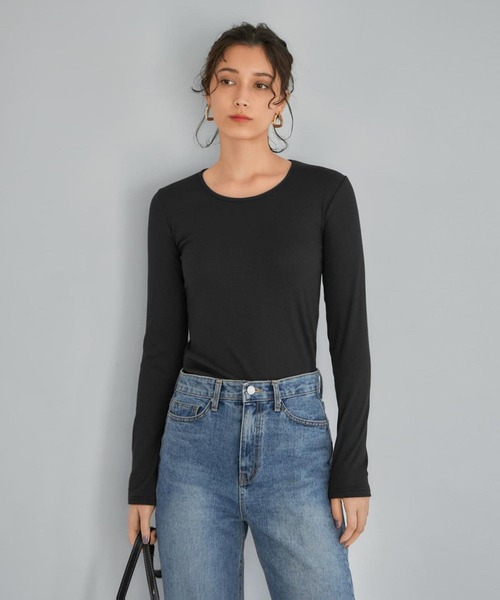 首開きベーシックリブトップス(Tシャツ/カットソー)|STYLE 首開きベーシックリブトップス(Tシャツ/カットソー)|STYLE