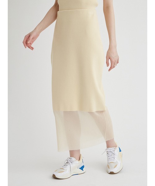 美品［emmi ］eco シアードッキングニットスカート ベージュ emmi（エミ）の「eco シアードッキングニットスカート（スカート