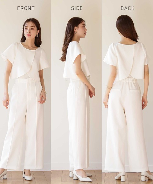 WHITE JOOLA（ホワイトジョーラ）の「骨格を問わずにスタイルアップして見える魔法のブラウス♪【洗濯機OK＆2wayストレッチ】WEB限定！ダブルぷりっとクロス・クロップド丈チューリップブラウス（シャツ/ブラウス・レディース・ブラック/ネイビー/オフホワイト・L/M/S）」の8枚目の写真