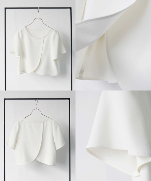 WHITE JOOLA（ホワイトジョーラ）の「骨格を問わずにスタイルアップして見える魔法のブラウス♪【洗濯機OK＆2wayストレッチ】WEB限定！ダブルぷりっとクロス・クロップド丈チューリップブラウス（シャツ/ブラウス・レディース・ブラック/ネイビー/オフホワイト・L/M/S）」の15枚目の写真