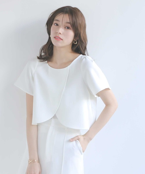 WHITE JOOLA（ホワイトジョーラ）の「骨格を問わずにスタイルアップして見える魔法のブラウス♪【洗濯機OK＆2wayストレッチ】WEB限定！ダブルぷりっとクロス・クロップド丈チューリップブラウス（シャツ/ブラウス・レディース・ブラック/ネイビー/オフホワイト・L/M/S）」の17枚目の写真