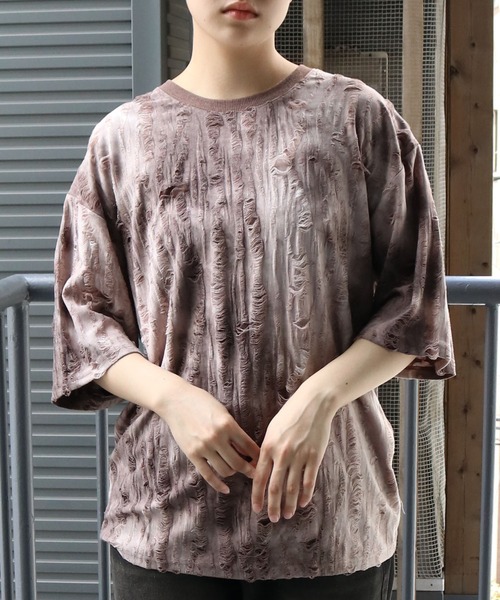 セール】tie dye pattern double cloth damage T-shirt/タイダイ