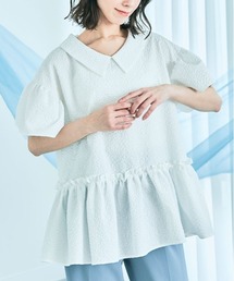 エンボスペプラム フレア ブラウス