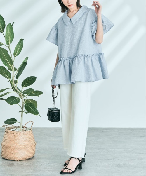 kirakiraShop(キラキラショップ)の「エンボスペプラム フレア ブラウス(シャツ/ブラウス・レディース・ブルー系その他/ホワイト/ブラック・M/L)」の10枚目の写真
