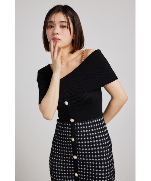 rienda（リエンダ）の「アシンメトリーツイードハーフニットワンピース 春服（ワンピース・レディース・ブラック/ライトパープル/ホワイト・FREE）」の3枚目の写真