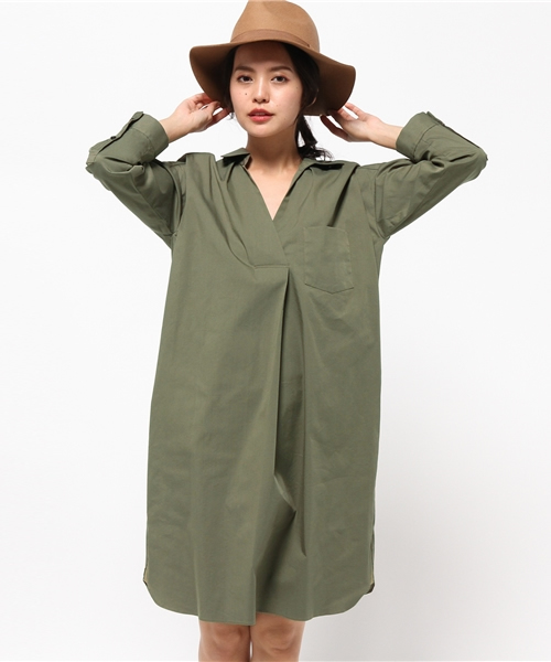 La TOTALITE(ラトータリテ)の「スキッパーシャツワンピース◆(ワンピース・レディース・カーキ/ホワイト・FREE)」の2枚目の写真