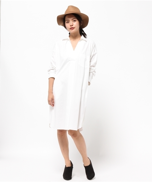 La TOTALITE(ラトータリテ)の「スキッパーシャツワンピース◆(ワンピース・レディース・カーキ/ホワイト・FREE)」の6枚目の写真