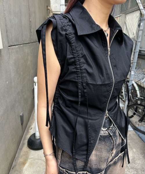 WHO'S WHO gallery(フーズフーギャラリー)の「【Six M/シックスエム】ギャザーリボンノースリシャツ(シャツ/ブラウス・レディース・サックスブルー/ブラック/オフホワイト/グレー/グレー系その他2・FREE)」の13枚目の写真